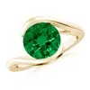 Angara Semi Bezel-set Solitaire Round Lab-grown Emerald Bypass Engagement Ring In Yellow Gold/rich Green