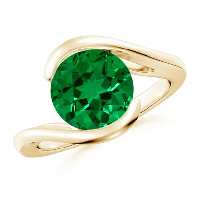 Angara Semi Bezel-set Solitaire Round Lab-grown Emerald Bypass Engagement Ring In Green