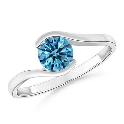 Angara Semi Bezel-set Solitaire Round Lab-grown Fancy Intense Blue Diamond Bypass Ring In Metallic