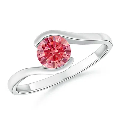 Angara Semi Bezel-set Solitaire Round Lab-grown Fancy Intense Pink Diamond Bypass Ring In Metallic