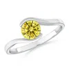 Angara Semi Bezel-set Solitaire Round Lab-grown Fancy Intense Yellow Diamond Bypass Ring In White Gold/fancy Intense