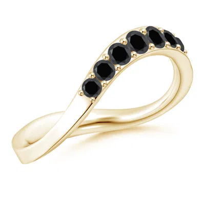 Angara Shangri-la - Brush Stroke Enhanced Black Diamond Half Eternity Shangri-la Ring In Gold