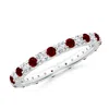 Angara Shared Prong Ruby And Diamond Eternity Band In White Gold/deep Rich Red