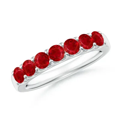Angara Shared Prong Set Half Eternity Ruby Wedding Band In Red