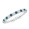 Angara Shared Prong-set White And Enhanced Blue Diamond Eternity Ring In White Gold/teal Blue
