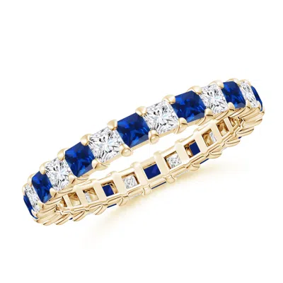 Angara Shared Prong Square Sapphire And Diamond Eternity Ring In Blue