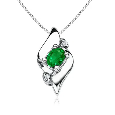 Angara Shell Style Oval Emerald And Diamond Pendant In Green