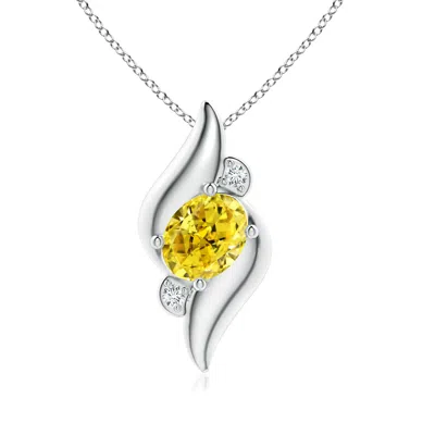 Angara Shell Style Oval Fancy Intense Yellow And White Diamond Pendant In Metallic