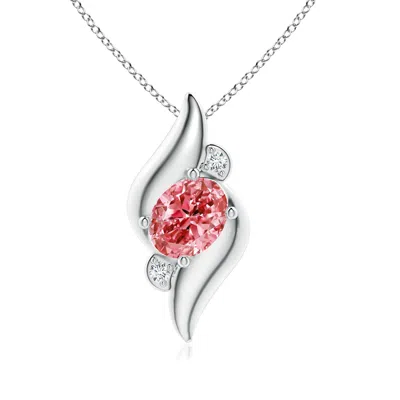 Angara Shell Style Oval Lab-grown Fancy Intense Pink And White Diamond Pendant In Metallic