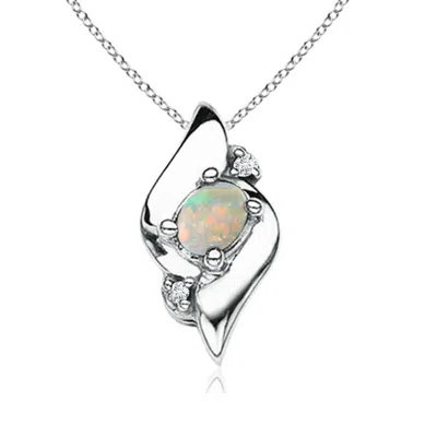 Angara Shell Style Oval Opal And Diamond Pendant In Metallic