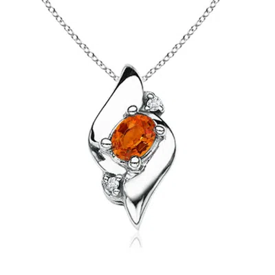 Angara Shell Style Oval Orange Sapphire And Diamond Pendant In Metallic