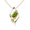 Angara Shell Style Oval Peridot And Diamond Pendant In Yellow Gold/green