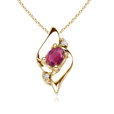 Angara Shell Style Oval Pink Tourmaline And Diamond Pendant In Gold