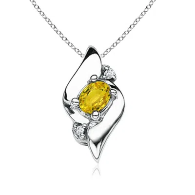 Angara Shell Style Oval Yellow Sapphire And Diamond Pendant In Metallic