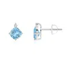 Angara Sideways Cushion Aquamarine Studs With Diamond Accent In Platinum/swiss Blue
