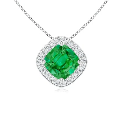 Angara Sideways Cushion Emerald Halo Pendant With Diamonds In Metallic