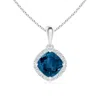 Angara Sideways Cushion London Blue Topaz And Diamond Halo Pendant In White Gold/greenish Blue