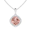 Angara Sideways Cushion Morganite And Diamond Halo Pendant In White Gold/peachy Pink