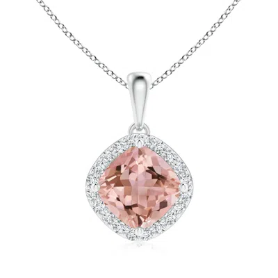 Angara Sideways Cushion Morganite And Diamond Halo Pendant In Pink