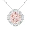 Angara Sideways Cushion Morganite Halo Pendant With Diamonds In White Gold/peach