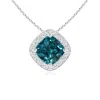 Angara Sideways Cushion Teal Montana Sapphire Halo Pendant With Diamonds In White Gold/medium Greenish Blue