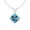 Angara Sideways Gia Certified Cushion Aquamarine Solitaire Pendant In White Gold/swiss Blue