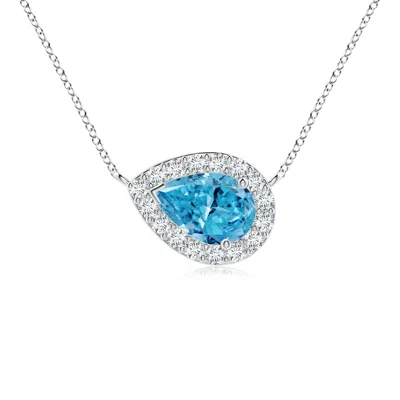 Angara Sideways Pear-shaped Fancy Intense Blue Diamond Halo Pendant