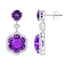 Angara Six-petal Amethyst Flower Dangle Earrings In White Gold/dark Purple