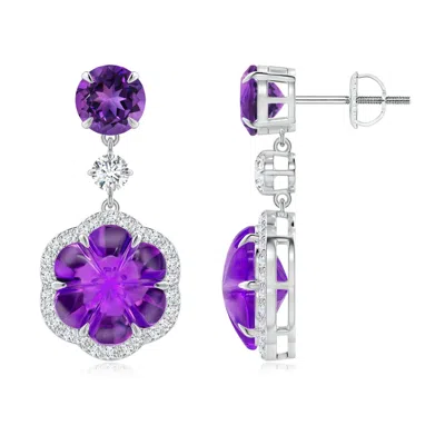 Angara Six-petal Amethyst Flower Dangle Earrings In Purple