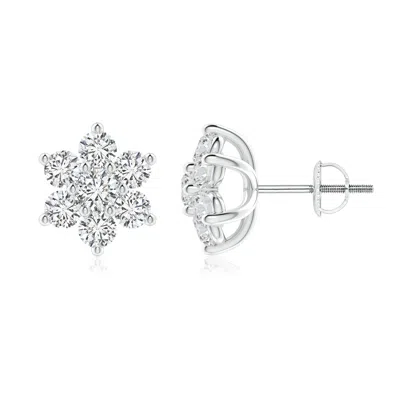 Angara Six Petal Diamond Flower Stud Earrings In Metallic