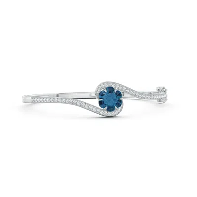 Angara Six-petal London Blue Topaz Flower Bypass Bangle Bracelet In Metallic