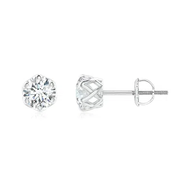 Angara Six Prong-set Diamond Solitaire Filigree Stud Earrings In White