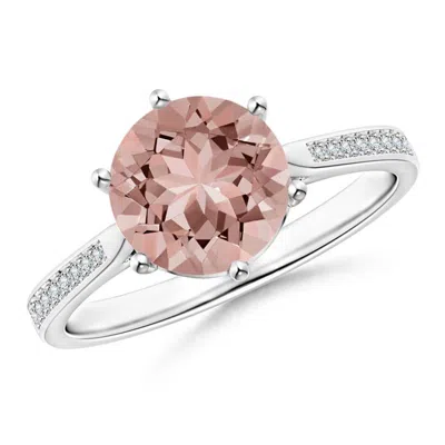 Angara Six Prong-set Round Morganite Cathedral Engagement Ring In Metallic