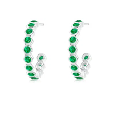 Angara Small Hexagonal Emerald Hoops In Metallic