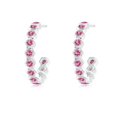Angara Small Hexagonal Pink Tourmaline Hoops In Metallic