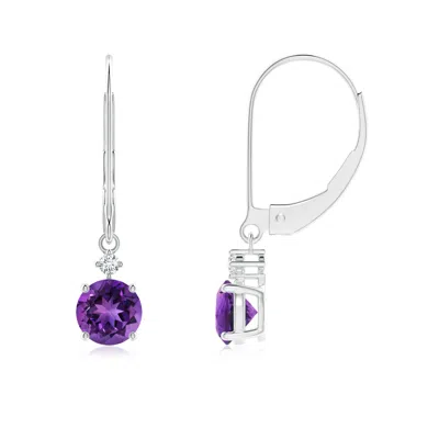 Angara Solitaire Amethyst Dangle Earrings With Diamond In Metallic