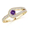 Angara Solitaire Amethyst Knot Promise Ring With Diamond In Yellow Gold/dark Purple