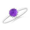 Angara Solitaire Amethyst Ring With Beaded Halo In White Gold/medium Dark Purple