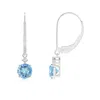 Angara Solitaire Aquamarine Dangle Earrings With Diamond In White Gold/swiss Blue