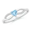 Angara Solitaire Aquamarine Heart Promise Ring With Diamond Accents In White Gold/light Swiss Blue