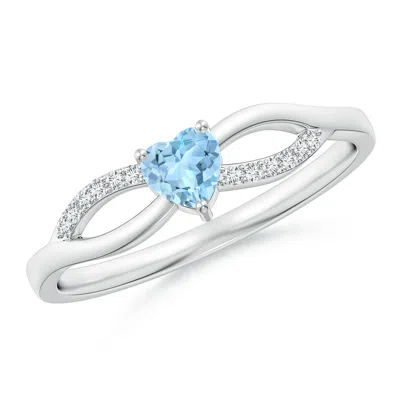 Angara Solitaire Aquamarine Heart Promise Ring With Diamond Accents In Metallic
