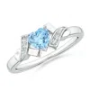 Angara Solitaire Aquamarine Heart Ring With Diamond Accents In White Gold/light Swiss Blue