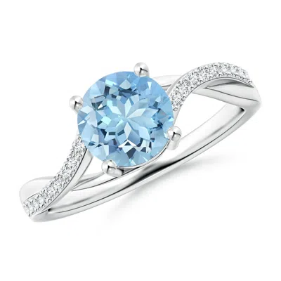 Angara Solitaire Aquamarine Twisted Split Shank Engagement Ring In Metallic