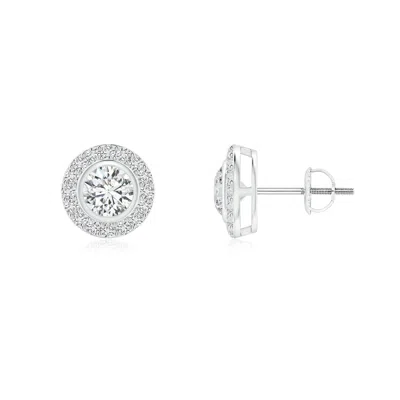 Angara Solitaire Bezel-set Round Diamond Halo Stud Earrings In Metallic
