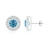 Angara Solitaire Bezel-set Round Lab-grown Fancy Intense Blue Diamond Halo Stud Earrings In White Gold/fancy Intense