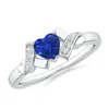 Angara Solitaire Blue Sapphire Heart Ring With Diamond Accents In Platinum/medium To Rich Blue