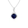 Angara Solitaire Cushion Blue Sapphire Twist Bale Pendant In White Gold/medium To Rich Blue