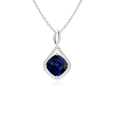 Angara Solitaire Cushion Blue Sapphire Twist Bale Pendant In Metallic