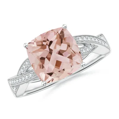 Angara Solitaire Cushion Morganite Criss Cross Ring With Diamonds In Metallic