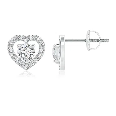 Angara Solitaire Diamond Open Heart Studs With Accents In Metallic